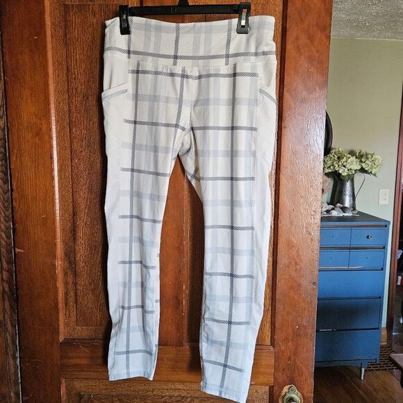 Avia Women's M (8-10) Workout Leggings – White Plaid with Blue/Gray stripes - Picture 1 of 7
